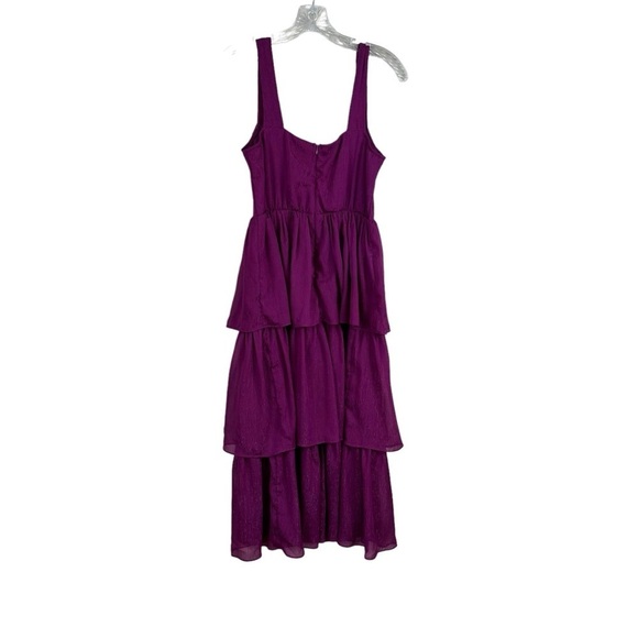 Lulus Tier for the Drama Magenta Purple Lurex Tiered Midi Dress - Picture 10 of 15